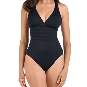 New LA BLANCA Black Multi-Strap Cross-Back One Piece